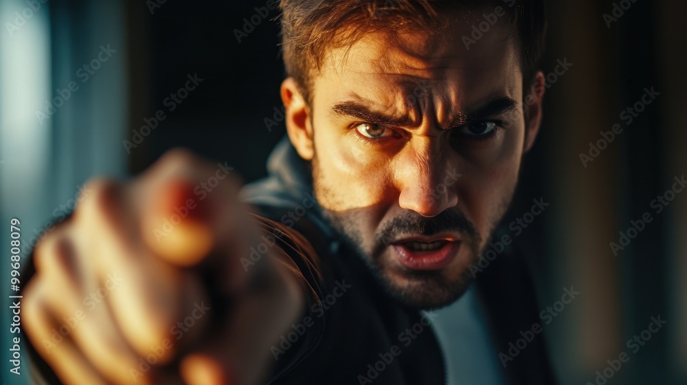 Intense Man Pointing Finger Aggressively at Camera Intense Man Pointing Finger Aggressively at Camera