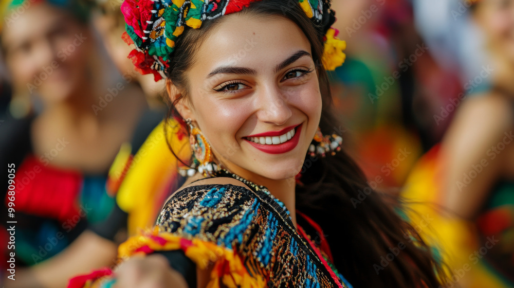 Fototapeta premium Bulgarian culture represented through a mix of traditional music and dance performances at a lively street festival