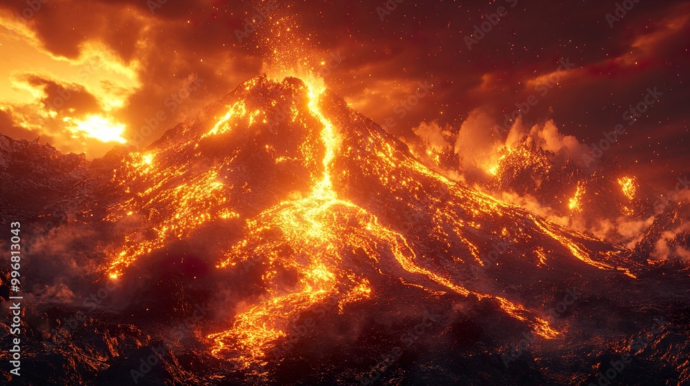 Volcanic Eruption: A Fiery Mountain Landscape Volcanic Eruption: A Fiery Mountain Landscape