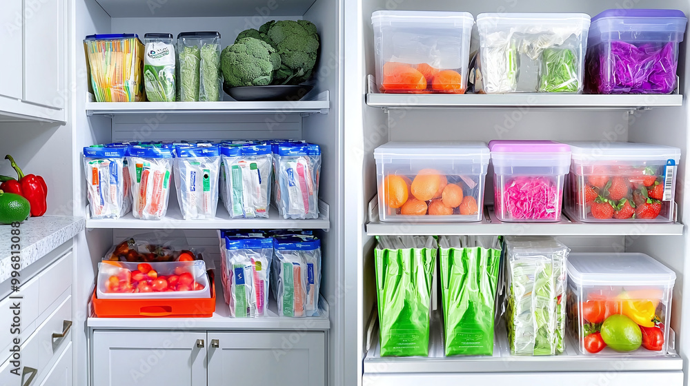 impeccably organized zip lock bags and containers on adjustable shelving
