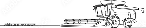 continuous single line drawing of combine harvester, line art vector illustration