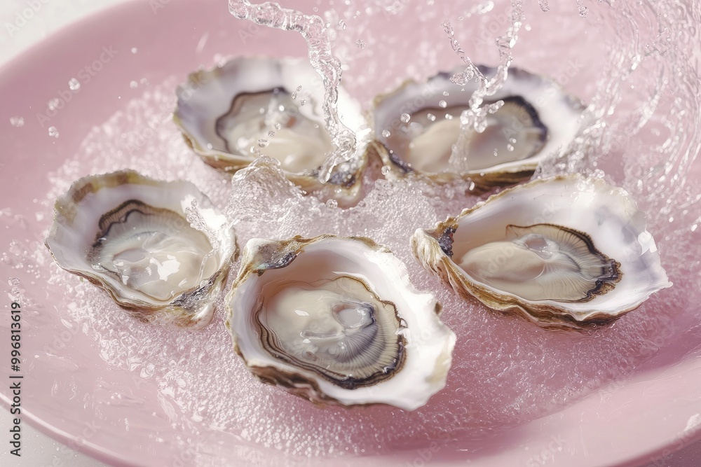 Fresh oysters on ice with water. Perfect for restaurant menus or articles about seafood. Fresh oysters on ice with water. Perfect for restaurant menus or articles about seafood.