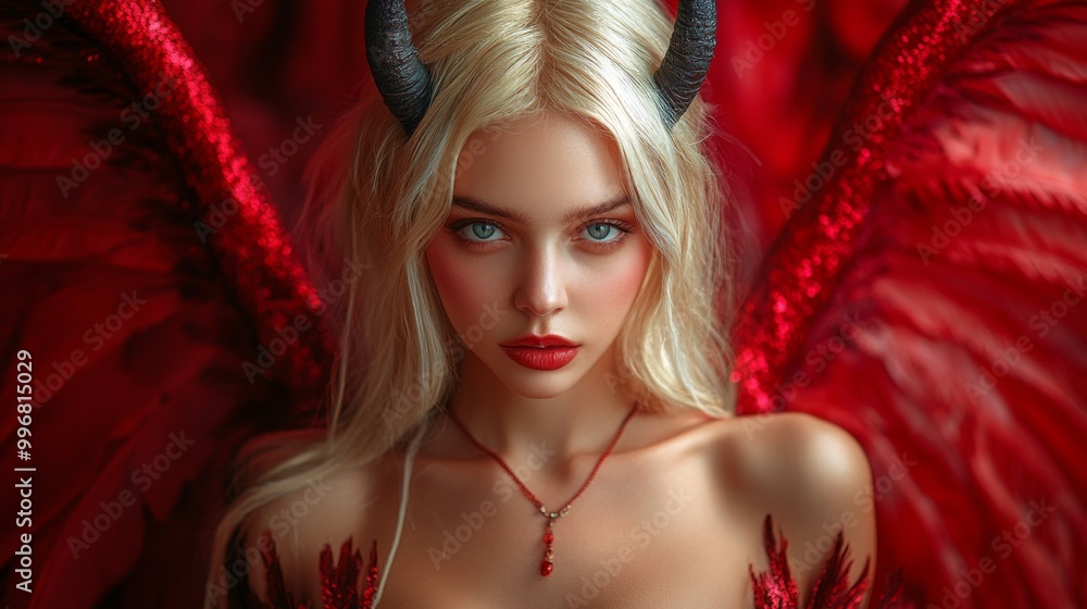 Seductive Demon Woman with Gothic Wings and Choker Seductive Demon Woman with Gothic Wings and Choker