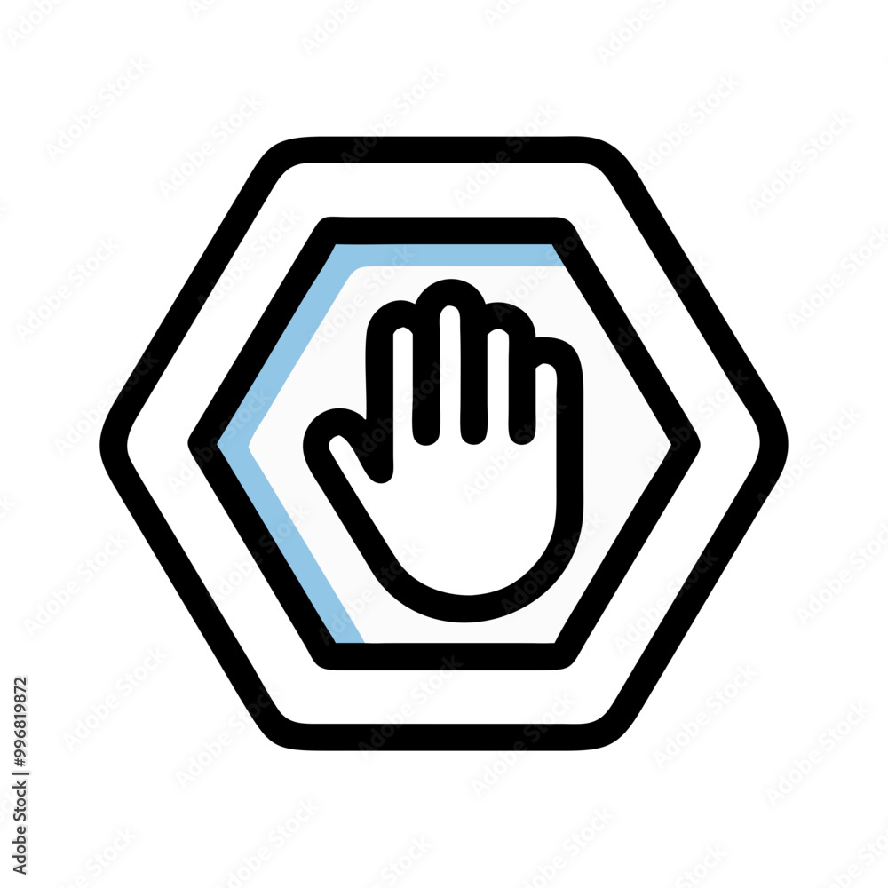 Icon of stop hand symbol in hexagon shape, warning sign concept, simple design, copy space Icon of stop hand symbol in hexagon shape, warning sign concept, simple design, copy space