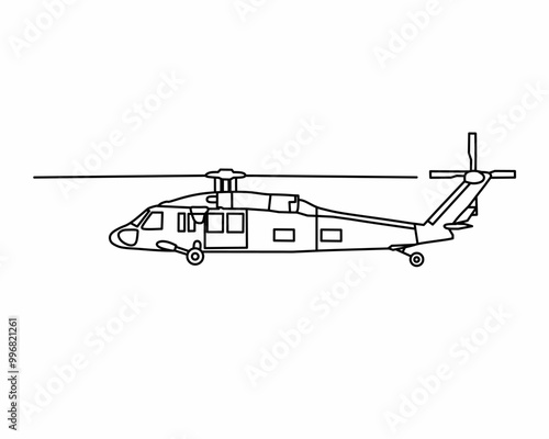 Blackhawk helicopter combat sketch vector
