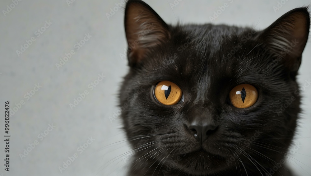 Adorable black cat close-up against a white background for pet branding. Adorable black cat close-up against a white background for pet branding.