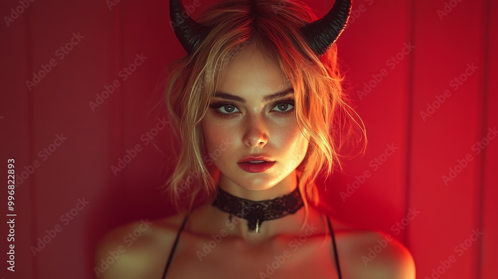 Seductive Demon Woman with Gothic Wings and Choker Seductive Demon Woman with Gothic Wings and Choker