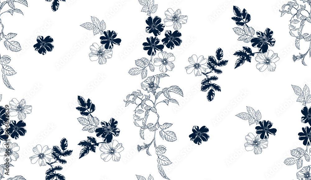 Rose flowers seamless pattern on white background for wrapping paper, print wallpaper and textile Rose flowers seamless pattern on white background for wrapping paper, print wallpaper and textile