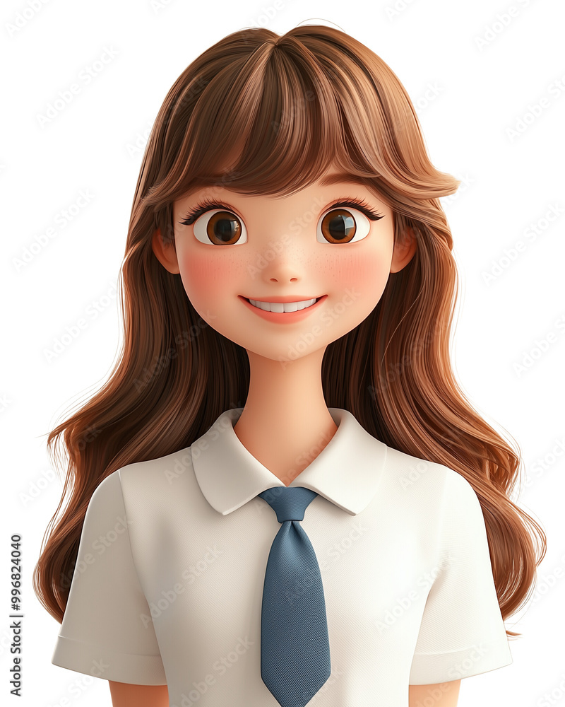 Smiling cartoon character teen woman female person portrait
