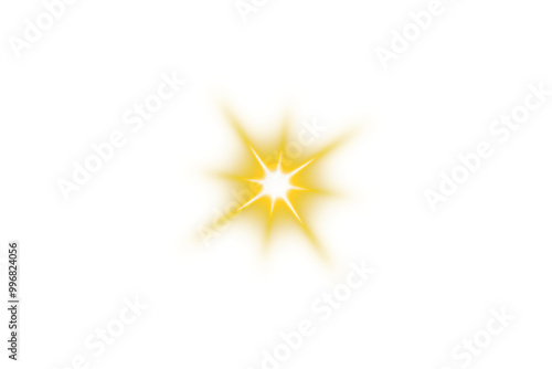 Golden lens flare star light sparkle on transparent background. Blinking light shine glow. Gold twinkling starlight with sparkles. Shining light with flare rays. Glowing flash light sparkle effects	