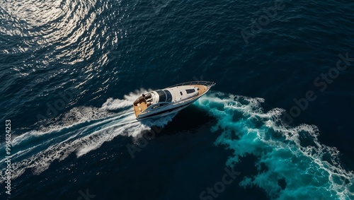Wallpaper Mural Aerial view of a luxury speedboat cruising through deep blue waters. Torontodigital.ca