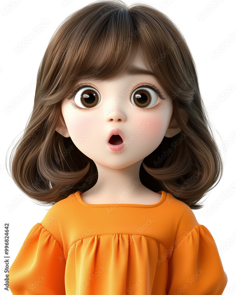 a cute young female cartoon character with soulder-length brown hair with Surprised expression a cute young female cartoon character with soulder-length brown hair with Surprised expression