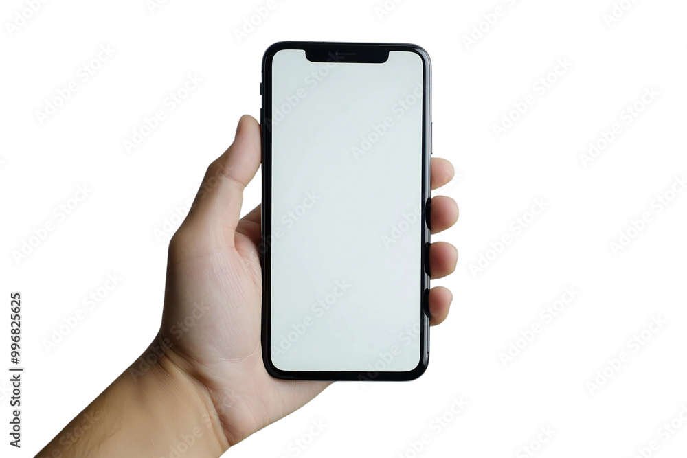 Smartphone Mockup with Blank Screen Held in Hand, Isolated Mobile Device for App Display and Digital Technology, Perfect for Tech Designs and Mobile Templates Smartphone Mockup with Blank Screen Held in Hand, Isolated Mobile Device for App Display and Digital Technology, Perfect for Tech Designs and Mobile Templates