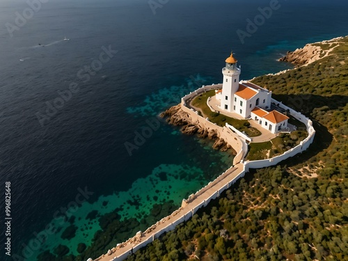 Aerial view of Favaritx Lighthouse on Menorca, Spain. photo