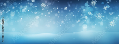 Snowflakes and bokeh lights creating a winter holiday banner background