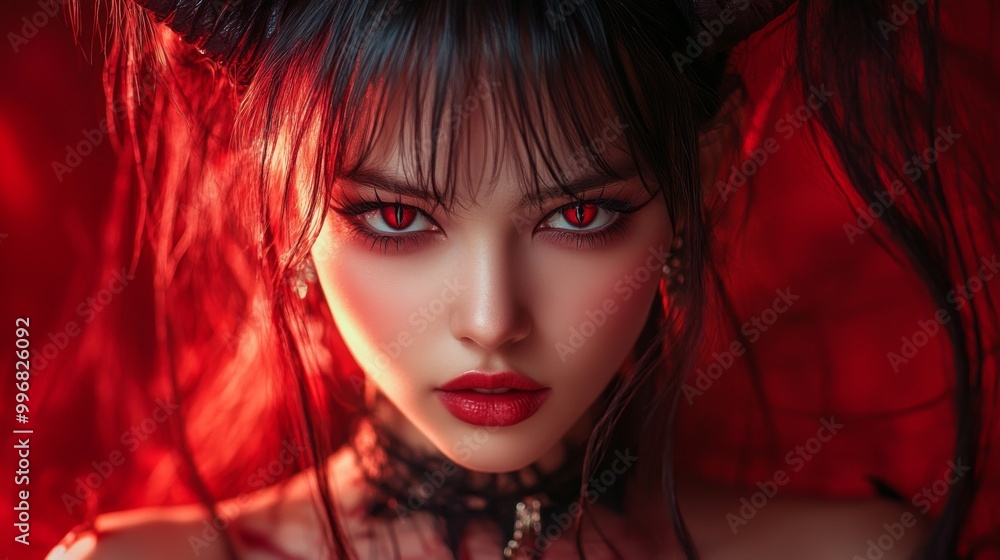 Seductive Demon Woman with Gothic Wings and Choker