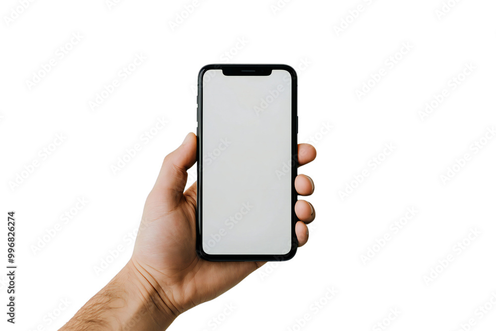 Smartphone Mockup with Blank Screen Held in Hand, Isolated Mobile Device for App Display and Digital Technology, Perfect for Tech Designs and Mobile Templates Smartphone Mockup with Blank Screen Held in Hand, Isolated Mobile Device for App Display and Digital Technology, Perfect for Tech Designs and Mobile Templates