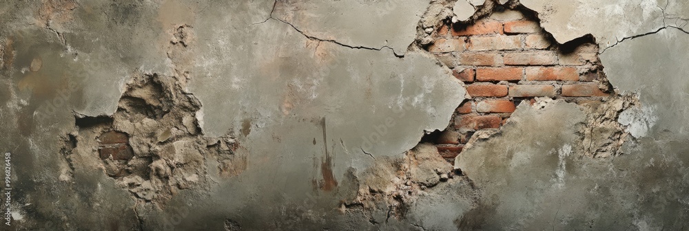 Crumbling plaster wall texture, with exposed brick showing through and cracked edges Crumbling plaster wall texture, with exposed brick showing through and cracked edges