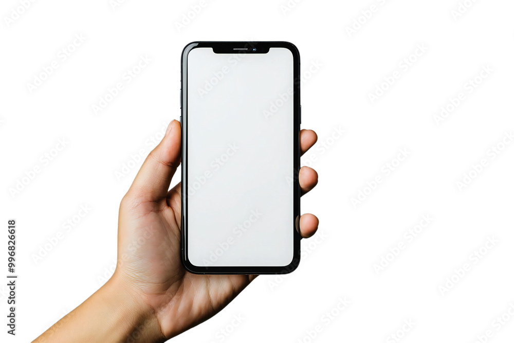 Smartphone Mockup with Blank Screen Held in Hand, Isolated Mobile Device for App Display and Digital Technology, Perfect for Tech Designs and Mobile Templates Smartphone Mockup with Blank Screen Held in Hand, Isolated Mobile Device for App Display and Digital Technology, Perfect for Tech Designs and Mobile Templates