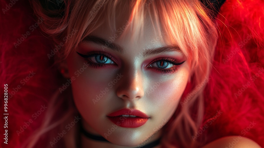 Seductive Demon Woman with Gothic Wings and Choker Seductive Demon Woman with Gothic Wings and Choker