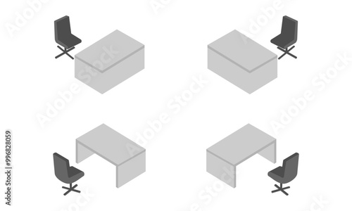 isometric desk and chair for office work. vector illustration isolated on white background.