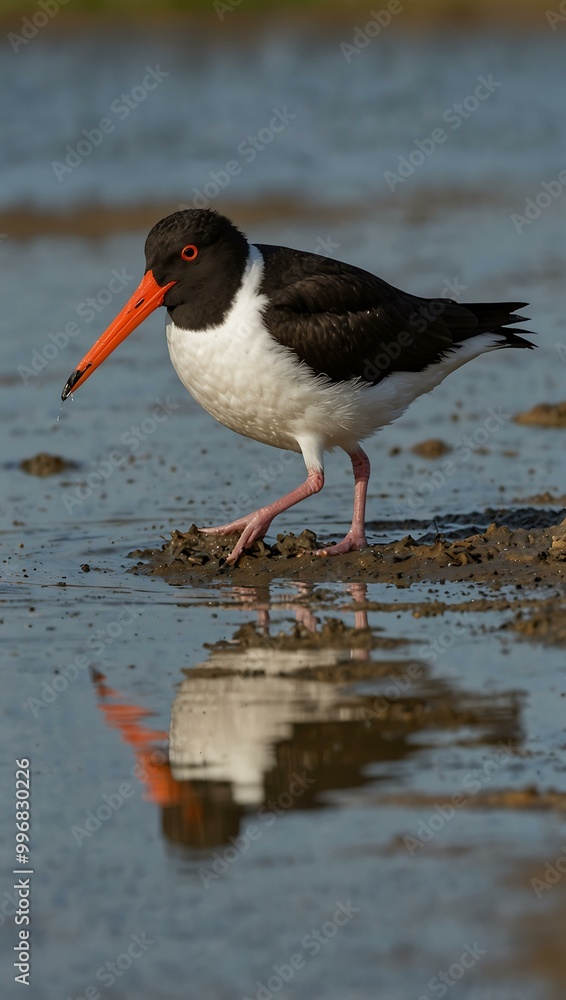 American oystercatcher catching a worm in a tidal pool. American oystercatcher catching a worm in a tidal pool.
