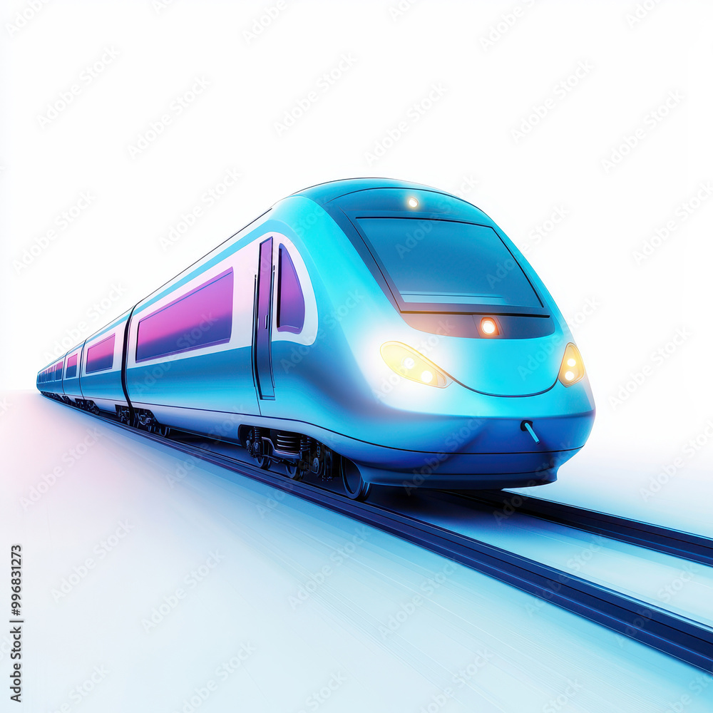 Naklejka premium A modern train in a vibrant design, showcasing innovation and technology in transportation, set against a minimalist backdrop.