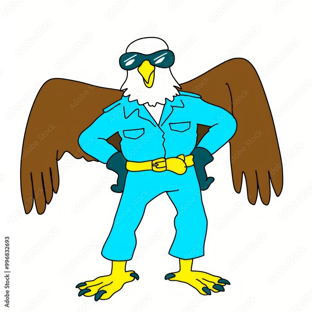 Happy Brown Eagle Doodle Illustration with Sunglasses Happy Brown Eagle Doodle Illustration with Sunglasses