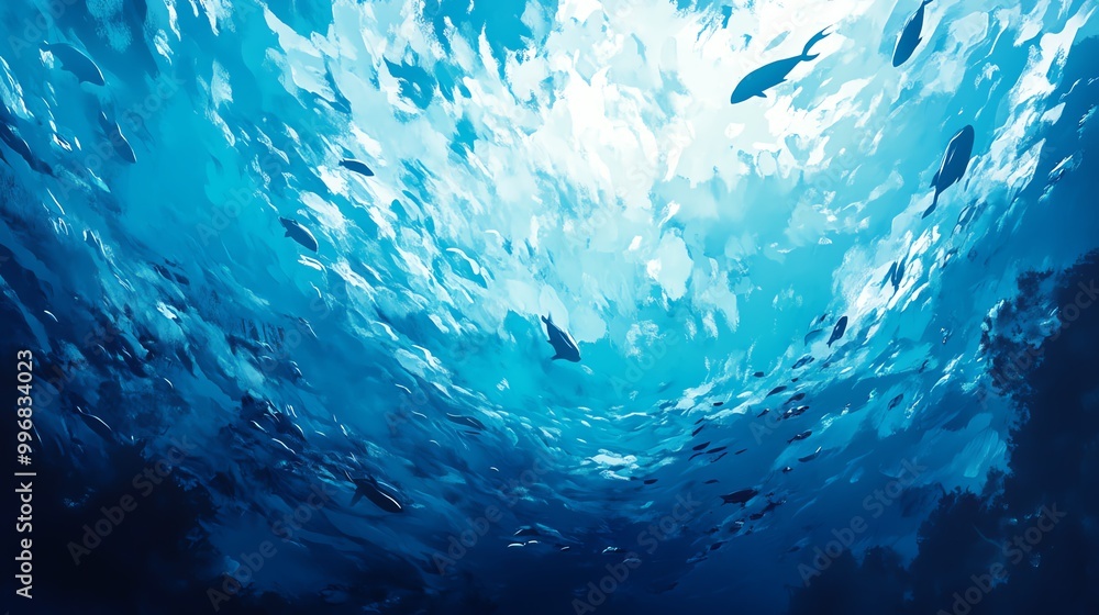 A serene underwater scene showcasing vibrant marine life and soothing blue hues, perfect for nature and ocean-themed projects. A serene underwater scene showcasing vibrant marine life and soothing blue hues, perfect for nature and ocean-themed projects.