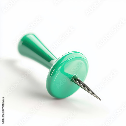 A close-up of a green pushpin on a white background, ideal for office, education, and organizational themes.