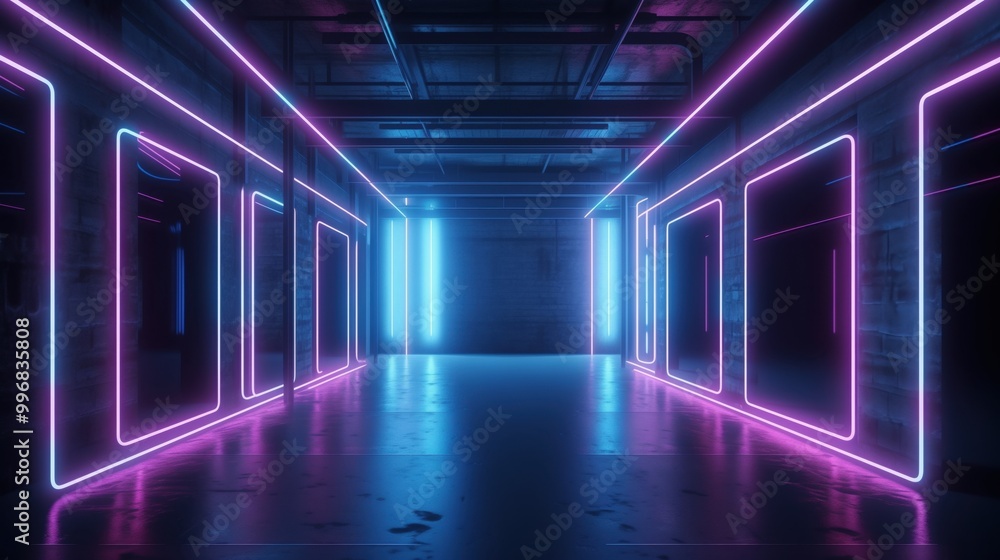 An EyeCatching Vivid Neon Corridor Enhanced with Striking Futuristic Lighting Effects An EyeCatching Vivid Neon Corridor Enhanced with Striking Futuristic Lighting Effects