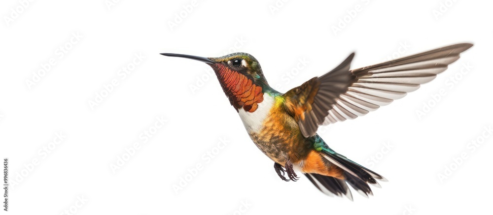 Hummingbird in Flight, Isolated on White Background Hummingbird in Flight, Isolated on White Background