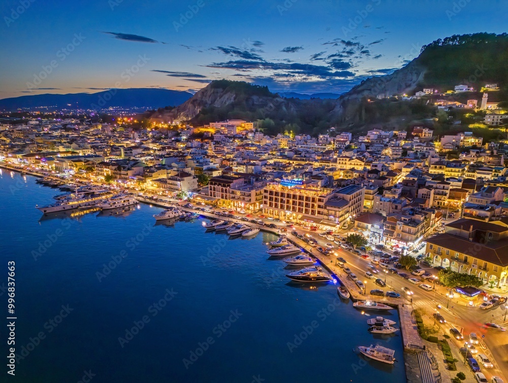 Fototapeta premium Lovely Aerial image of Zante Town on the Greek Island of Zakynthos during Dusk. 16th Sept 2024.