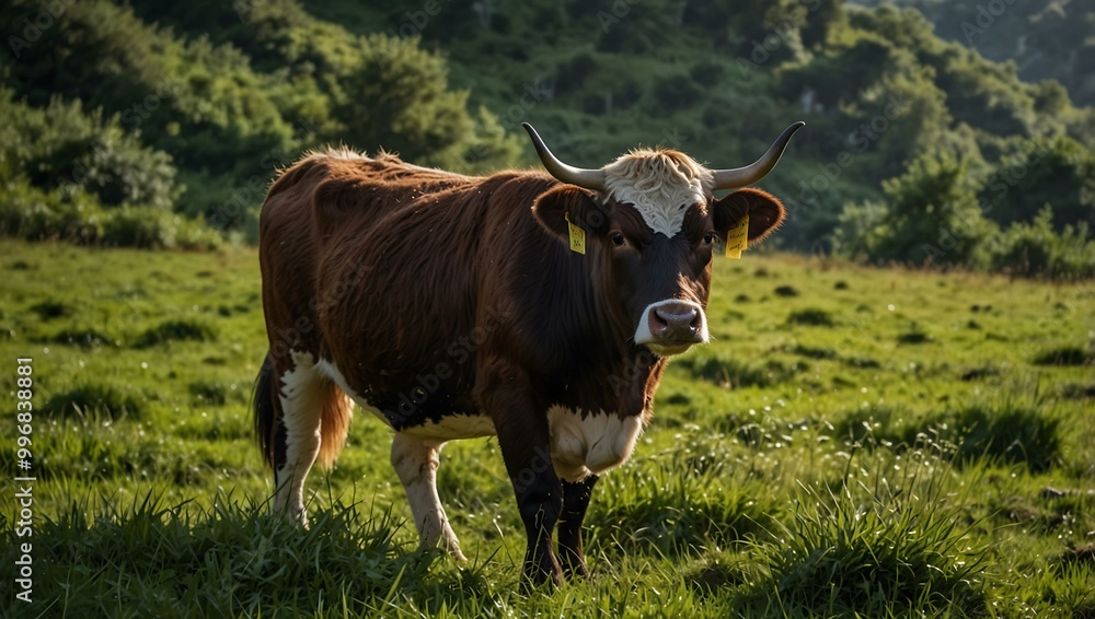 Asturian cow surrounded by green vegetation. Asturian cow surrounded by green vegetation.