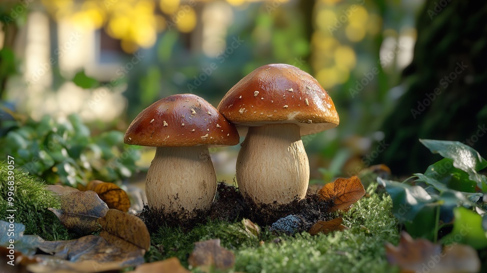 Two Mushrooms on the Forest Floor Two Mushrooms on the Forest Floor