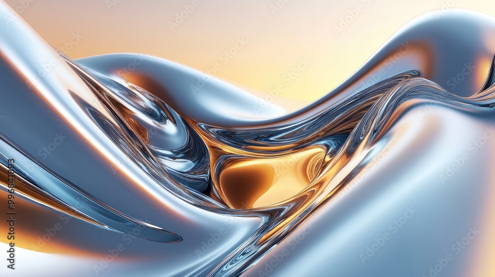 Abstract futuristic landscape of smooth metallic curves and light reflections, like molten metal. No people, no logo. Abstract futuristic landscape of smooth metallic curves and light reflections, like molten metal. No people, no logo.