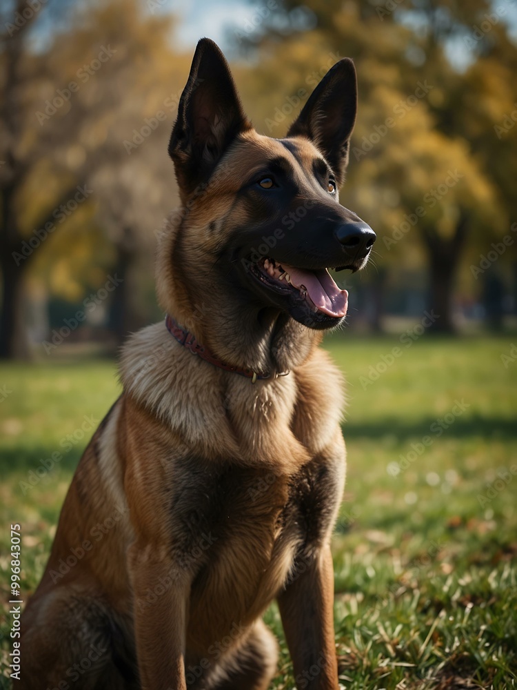 Beautiful Malinois dog in a park. Beautiful Malinois dog in a park.
