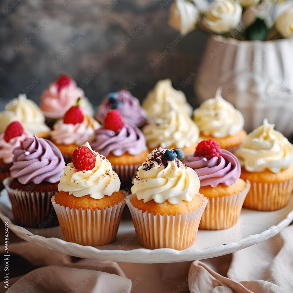 Beautiful and tasty cupcakes on the table A collection of delectable sweet treats topped with cream Beautiful and tasty cupcakes on the table A collection of delectable sweet treats topped with cream