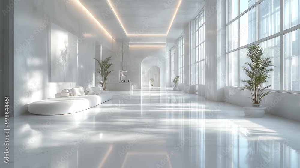 Fototapeta premium Abstract white and silver office environment, open workspace, modern design