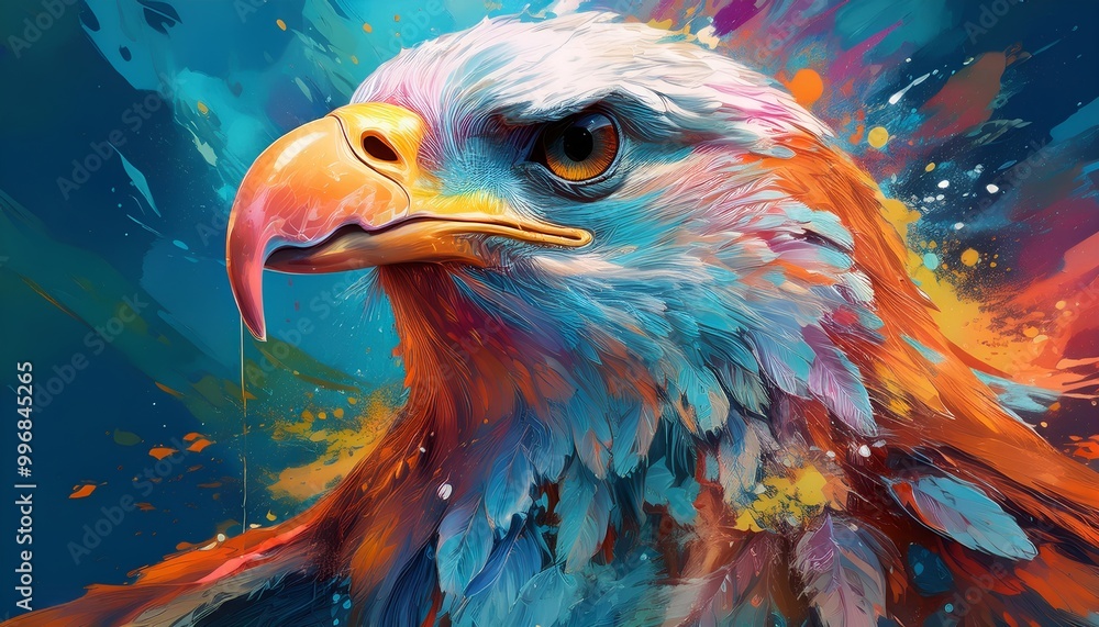 Obraz premium Colorful Eagle Illustration with Fiber-Like Paint Strokes