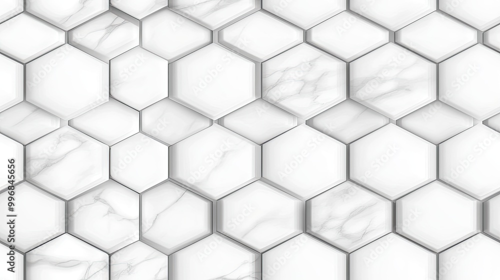 Fototapeta premium This seamless pattern showcases grey and white marble hexagon tiles, ideal for enhancing modern interior designs with a stylish and sophisticated touch SEAMLESS PATTERN
