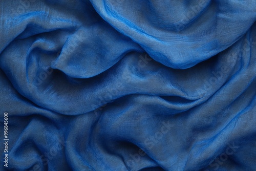 Minimal modern abstract background sapphire blue coarse fabric folded texture photo