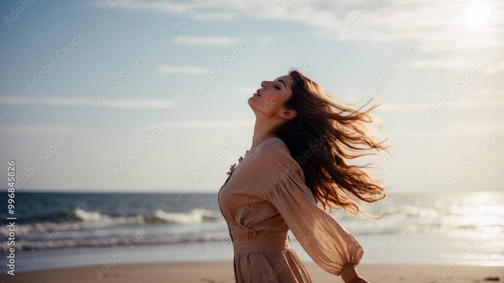 Woman in hat embracing the sunset outdoors Woman in hat embracing the sunset outdoors