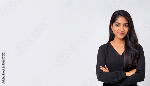A portrait of a South Asian person wearing a black long-sleeve T-shirt.