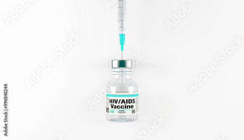 3d rendering of fictional HIV - AIDS vaccine doses and syringe on white background - HIV - AIDS vaccine.