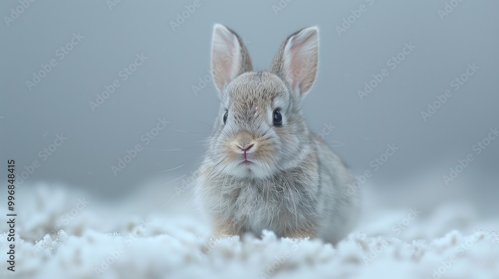A Cute Rabbit in a Serene Winter Setting, Surrounded by Snow and a Peaceful Landscape A Cute Rabbit in a Serene Winter Setting, Surrounded by Snow and a Peaceful Landscape