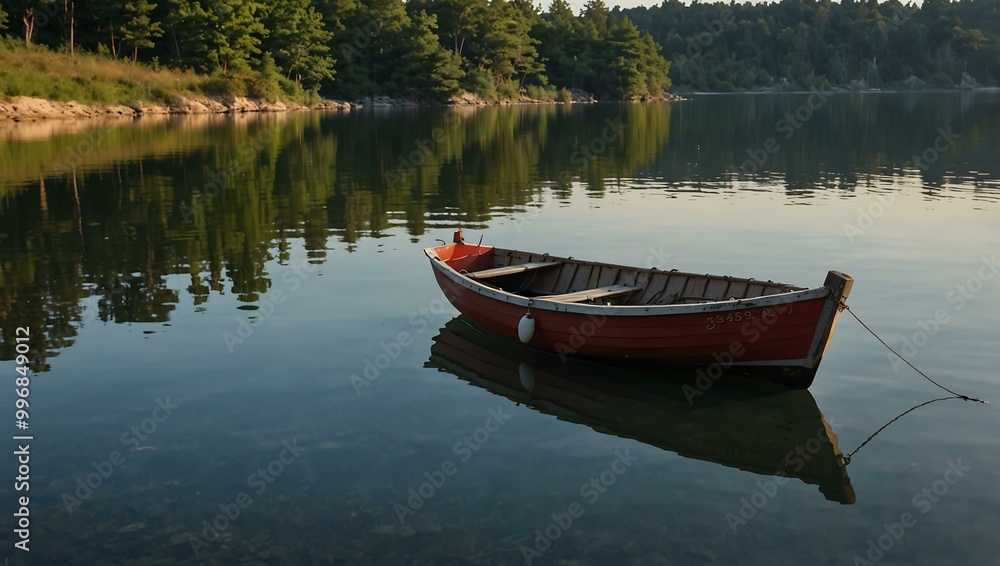 Boat floating on still water. Boat floating on still water.