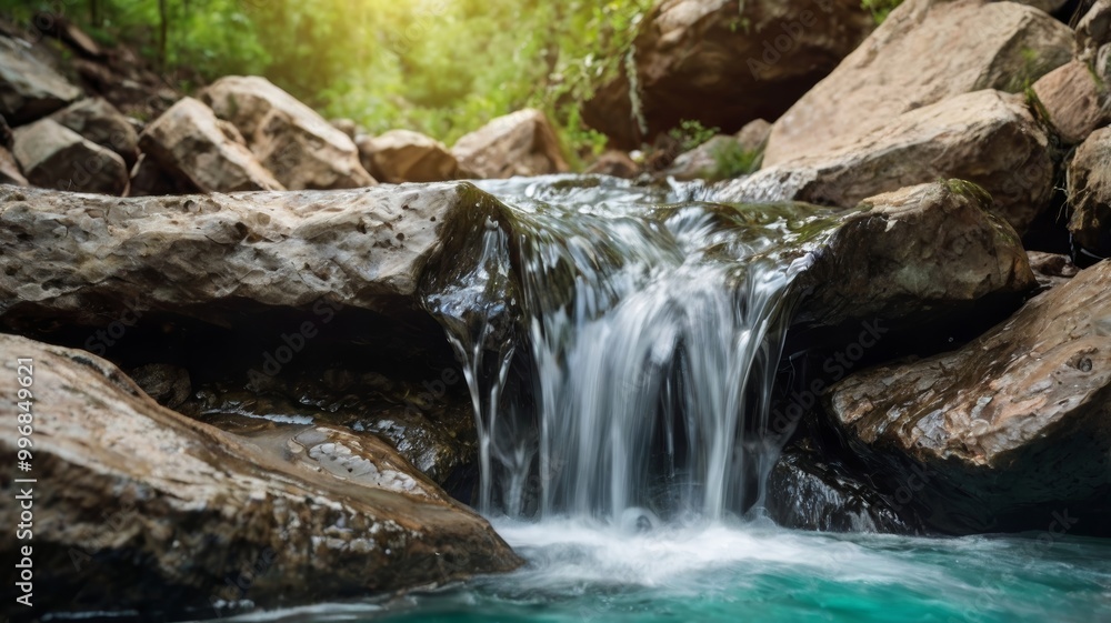 Small waterfall flowing over rocks in forest Small waterfall flowing over rocks in forest