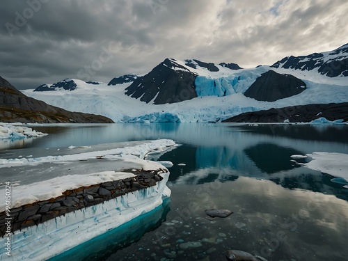 Boyabreen Glacier with glacial lake in Norway. photo