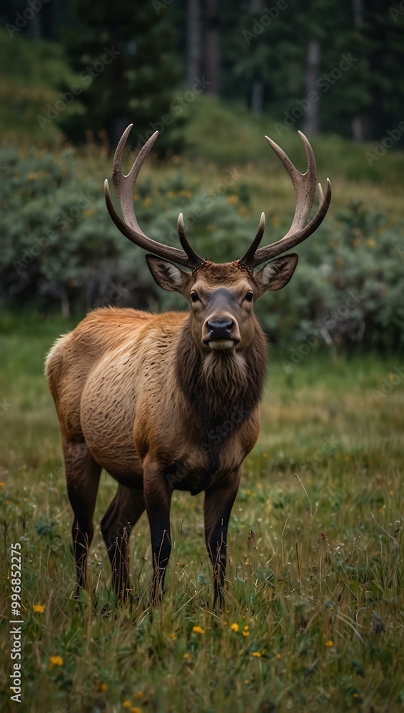 Bull elk grazing in grass. Bull elk grazing in grass.